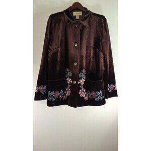 VERY VERANESI Chocolate Brown Velvet Embroidered Blazer Jacket Women Size 18W